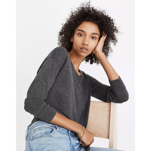 Madewell Womens Modern Tie-Front Knit Top Medium Gray - Picture 8 of 8